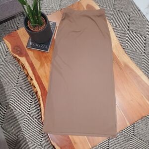 Ribbed Light Brown Highwaisted Slit Skirt